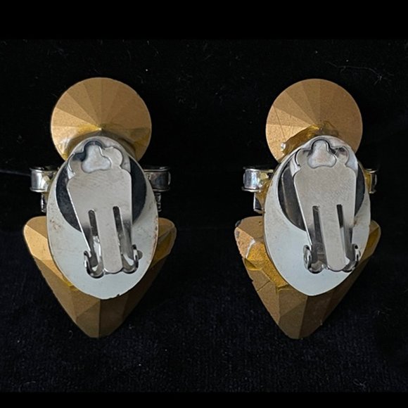 80's Emerald and Rhinestone Clip Earrings - Picture 2 of 2